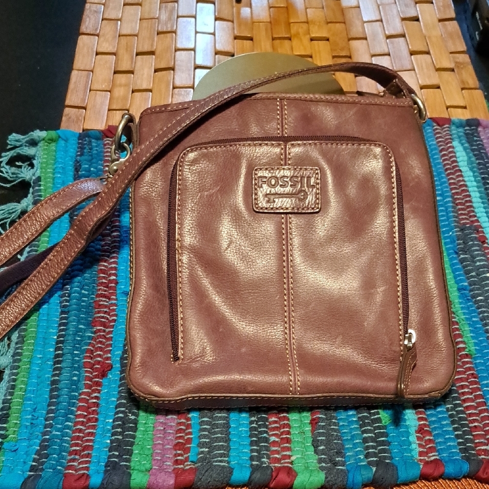 Fossil Purple Leather Crossbody Bag